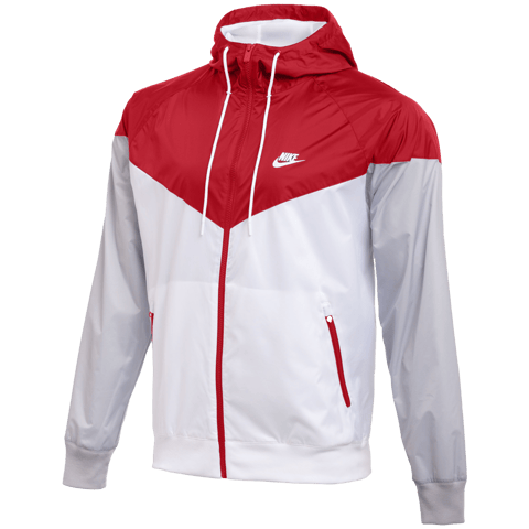 Red panel jacket · illustrative garment image